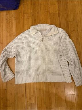Relaxed Waffle-Knit Half-Zip Turtleneck Sweater